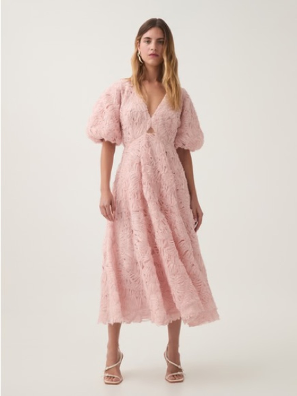 AJE Florential Textured Midi Dress Blush Pink/Rosewater size AU8/US4/EU36